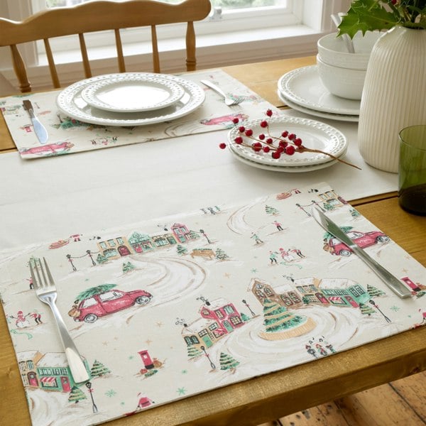 Catherine Lansfield Christmas Town Cotton Dining Placemat 4 Pack Natural