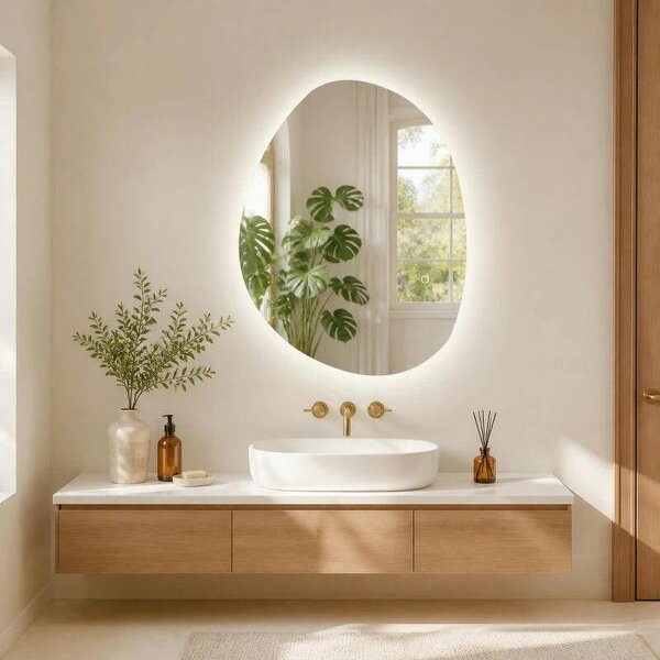 Bobobiy 70x50cm Bathroom Mirror with LED Lights, 3 Colours Dimmable, Anti-Fog, Memory & Touch Switch, IP44
