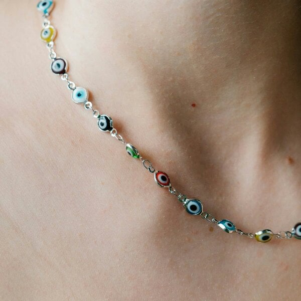 The Colourful Aura Multicolour Evil Eye Necklace Protection Turkish Eye Adjustable Nazaria Choker