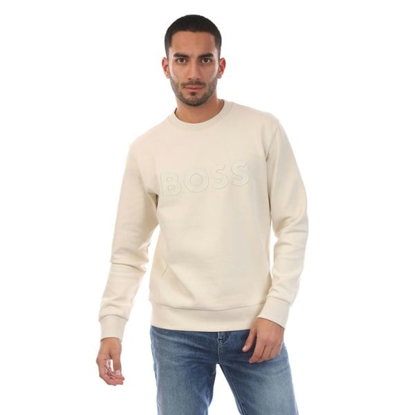 Boss Mens Salbo Logo Stretch Sweatshirt - Off White