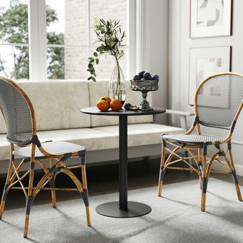 Wyld Haus Lestaguette Metal And Wood Black Round Dining Table With Steel Base 60 x 60cm