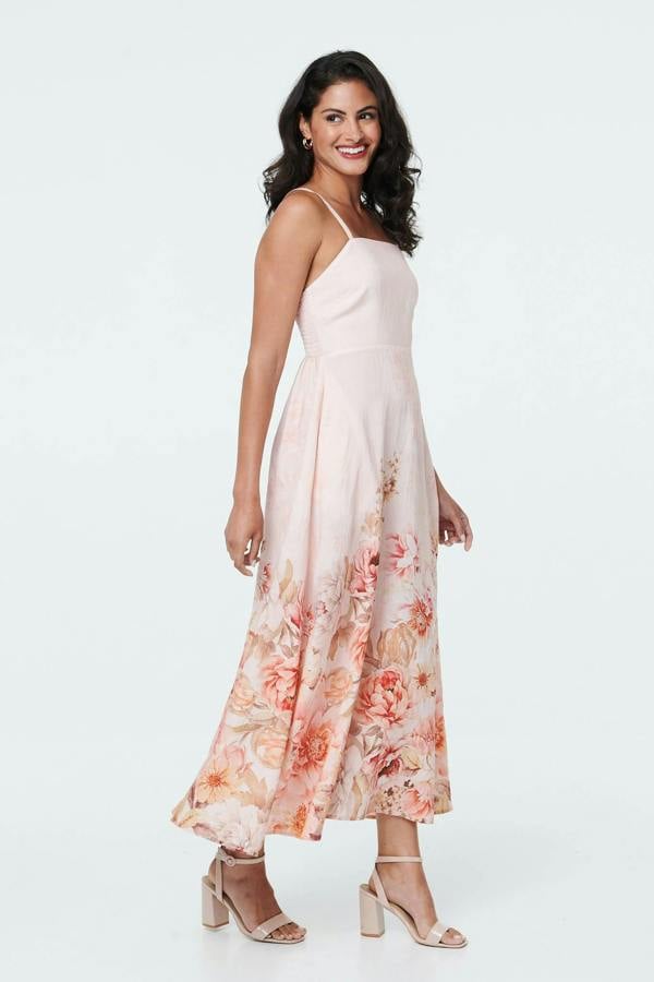 Pink | Floral Border Print Cami Midi Dress
