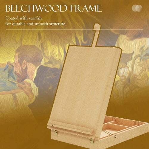 Bobobiy Wooden Table Easel Box Hold Canvas up to 61cm, Portable Folding Artist Drawing & Sketching Board for Adults