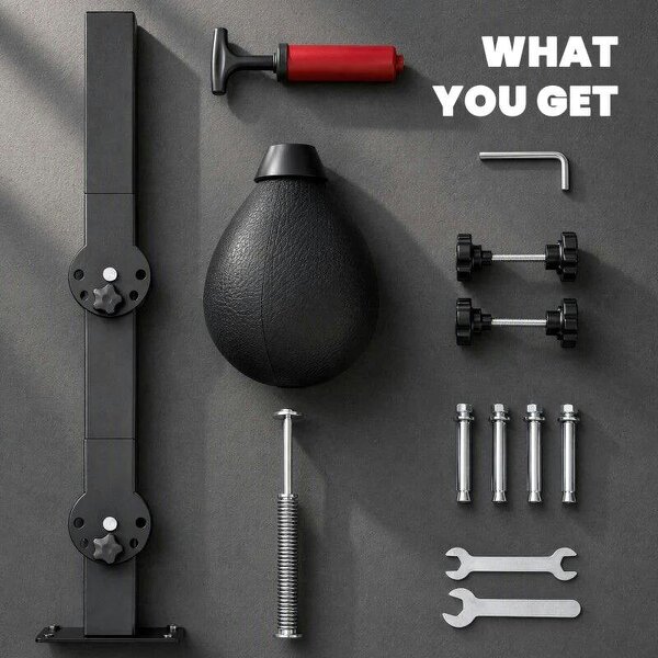 Wall Mount Speed Bag, Height Adjustable Boxing Speed Bag with Manual Air Pump and Wrenches, Home Gym Workout Equipment