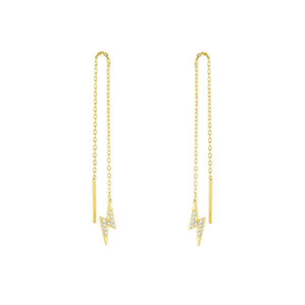 Spero London Lightning Bolt Sterling Silver Chain Drop Earring - Pair