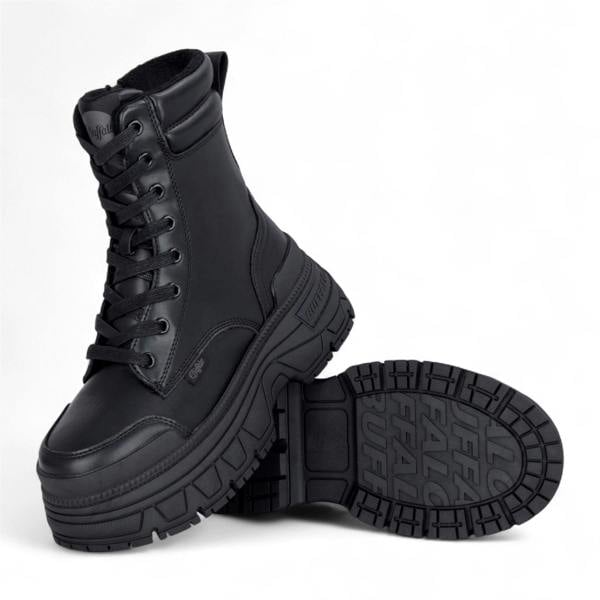 Buffalo Womens Black Chunky Platform Lace Up Mid High Combat Boots - Fusion