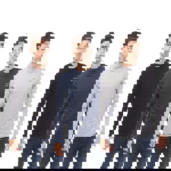 Nicce Mens Julian Long-Sleeved T-Shirt (Pack of 3) - Black/Navy/Grey