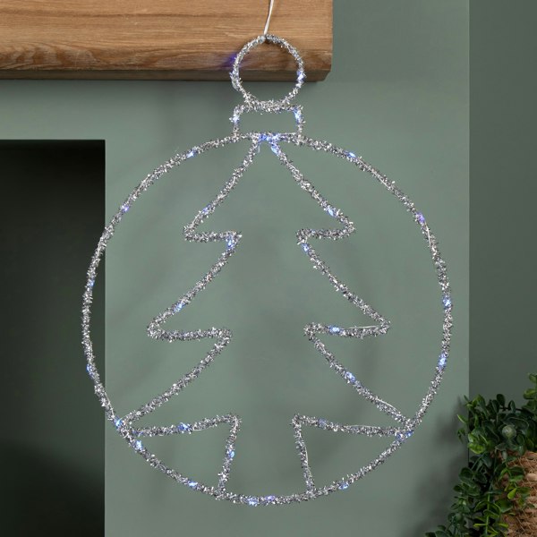 Samuel Alexander 49cm Battery Powered Light up Christmas Silver Tree Ball with Twinkling Blue LEDs