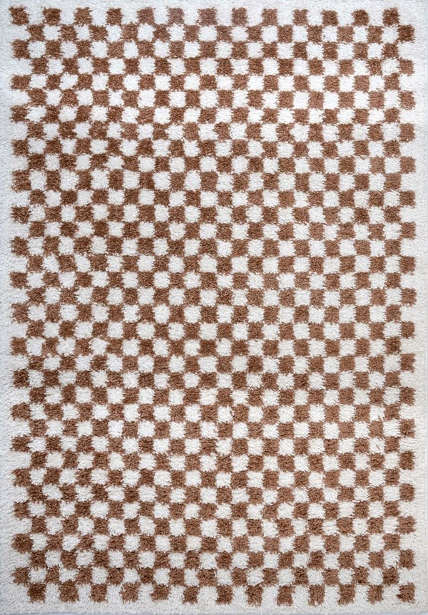 Moodi Shaggy Brown Rug, Tartan design, soft and comfortable pile | THE RUGS