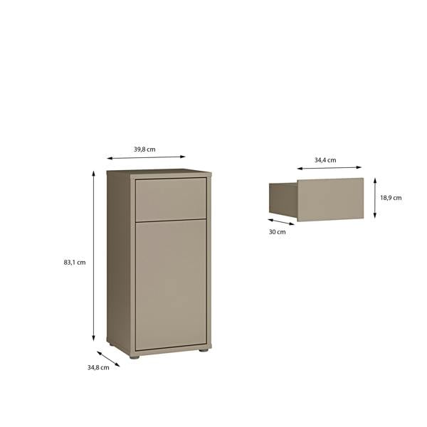 Furniture To Go Alice Springs Low Bathroom Storage Cabinet with 1 Door Push-to-Open & 1 Drawer Push-to-Open in Taupe