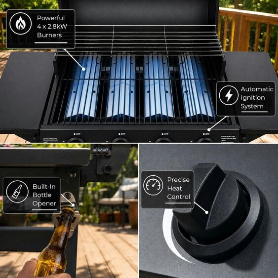 Neo Black Steel 4 Burner Gas Outdoor BBQ Grill