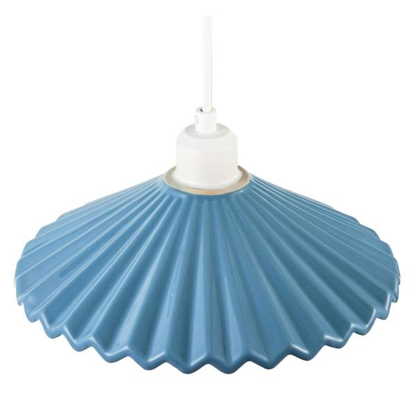 Modern Blue Nova Gloss Ceramic Pendant Light Shade with Rippled Body Image 3