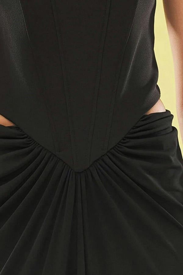 WOVCOR Long Evening Dress with Waist Cutout and Corset-Look