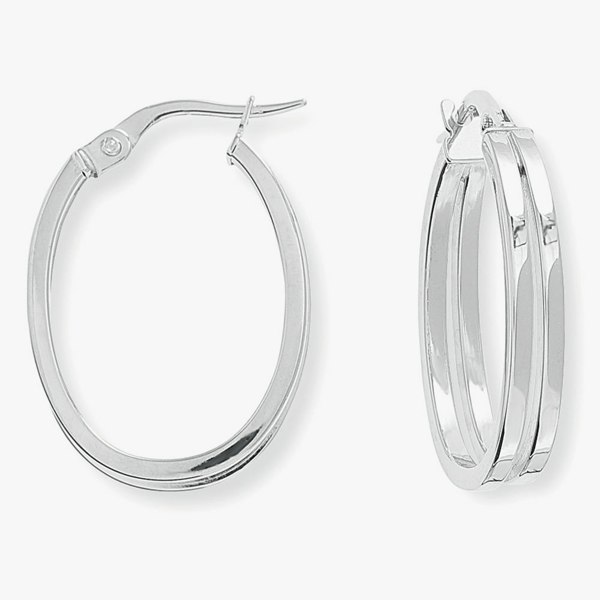 T. H. Baker 9ct White Gold Double Oval Hoop Earrings ER673