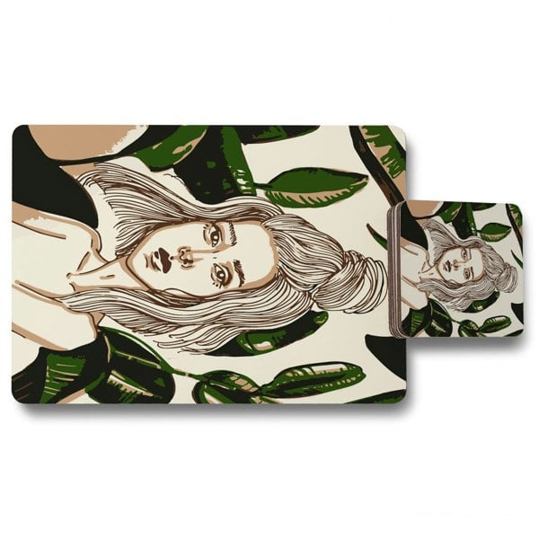 Benjamin Tate Design Young woman in tropical leaves (Placemat & Coaster Set)