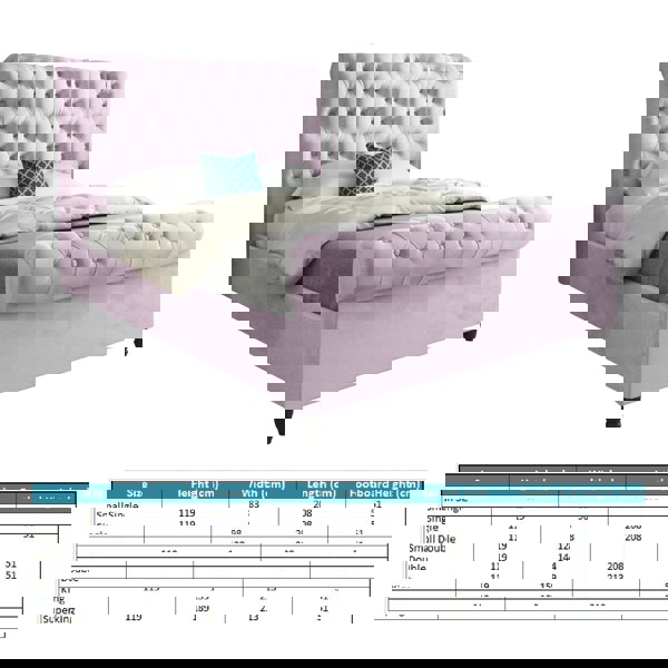 Casa Magna Sienna Sleigh Upholstered Soft Velvet Bed Frame - Pink