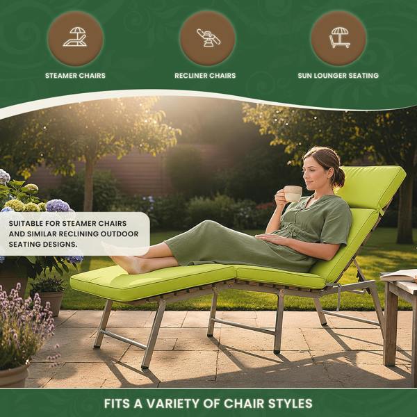 Steamer Chair Cushion – Outdoor Garden Seat Pad with 6cm Padding, Washable Cover & Adjustable Straps, Lime Green, 49cm Wide