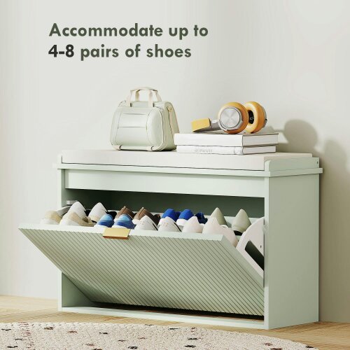 Wyld Haus Nohalu Baro Mint Green Wooden 8 Pair Shoe Bench With Cushioned Top