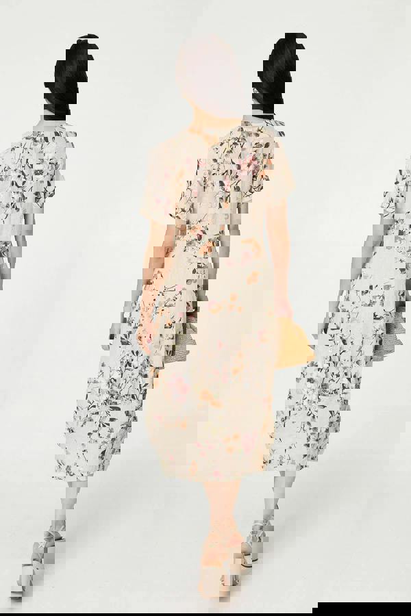 Linen | Floral Short Sleeve Oversized Midi Dress