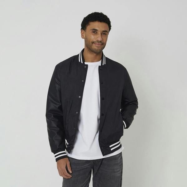 Brave Soul Black Varsity Style Jacket With PU Sleeves - Black Image 1