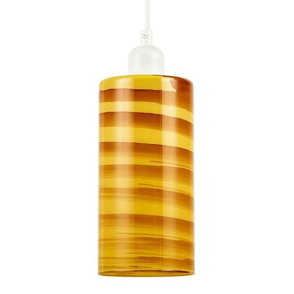 Striped Amber Glass Cylinder Pendant Shade with Retro Inspired Look Image 1
