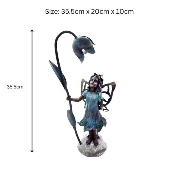 EDH Door Hardware Resin Fairy with Solar Flower Light – 35.5cm x 20cm x 10cm | Enchanting Garden Statue with LED Glow for Outdoor & Patio Décor