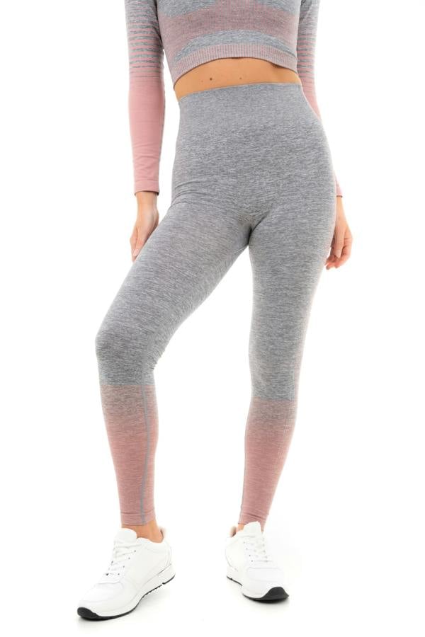 Women's Gradient Stripe Leggings - Grey Marl/ Pink