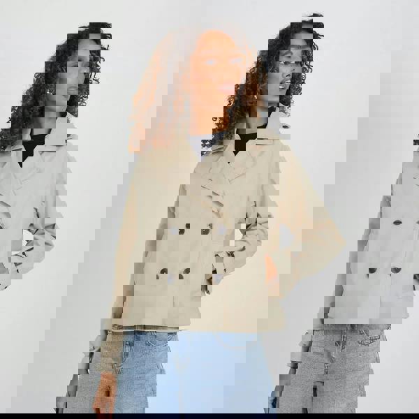 Brave Soul Stone Double Breasted Short Trench Coat - Stone Image 1