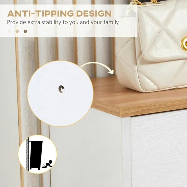 White shoe cabinet with anti-tipping design for extra stability