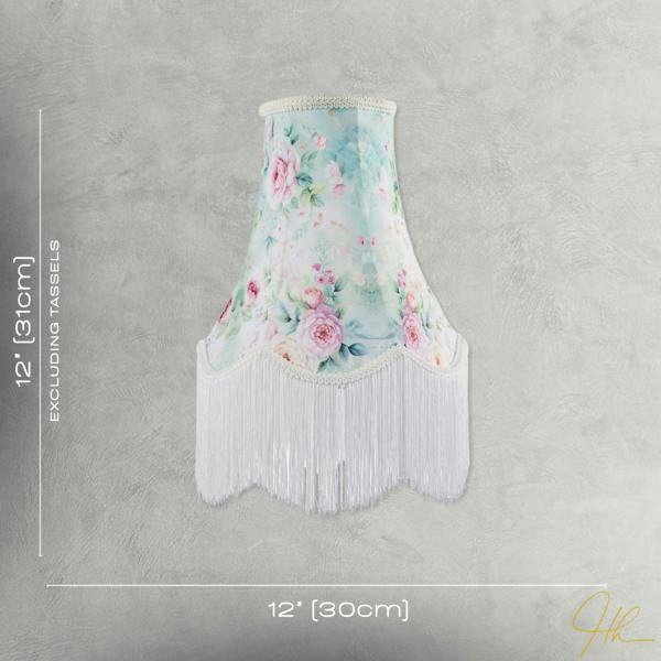 Victorian Styled Vintage Tall Teal and Green Lampshade with Pink Roses Image 7