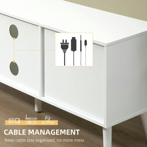 Wyld Haus Nirona 110cm Wooden White TV Storage Cabinet With Grey Fabric Fold Down Drawers For Screens Up To 50 Inches