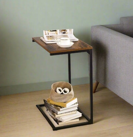 Modcraft Small Laptop Side Table – Rustic Brown & Black Industrial Sofa or Bed Desk with Steel Frame
