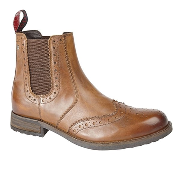 Roamers Mens Softie Leather Twin Gusset Brogue Ankle Boots - Tan