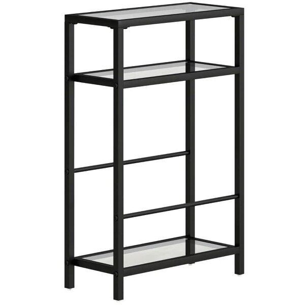 3-Tier Side Table, Narrow End Table with Storage Shelf and Tempered Glass Tabletop for Small Spaces, Black
