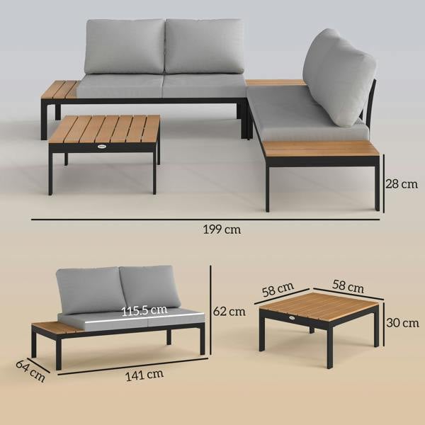 Wyld Haus Matuki Wood Teak 4 Seater Garden Corner Sofa Set With 2 Coffee Tables