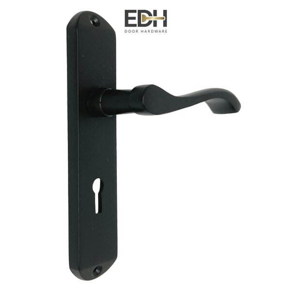 EDH Door Hardware EDH Cadenza Matt Black Victorian Scroll Door Handles – Lever Lock Backplate 178mm x 38mm