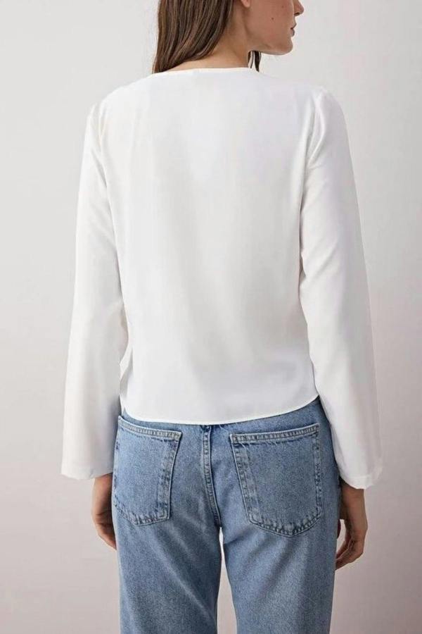 WOVCOR V-Neck Satin Woven Blouse