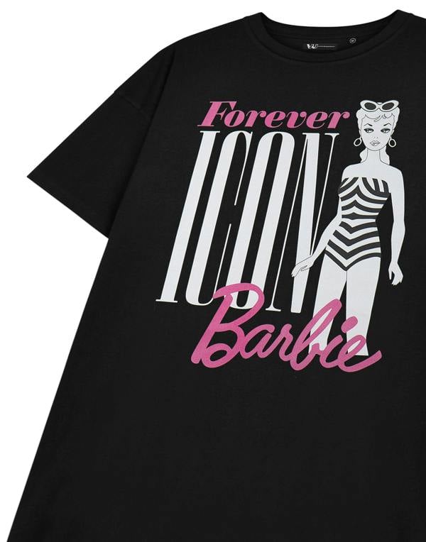Barbie Womens Black Forever Icon Short Sleeved T-Shirt Dress
