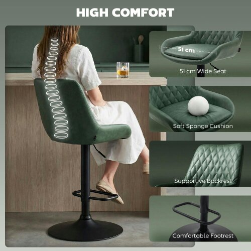 Wyld Haus Milosu Fabric Green Adjustable Retro Bar Stools Set Of 2 With Swivel Seats