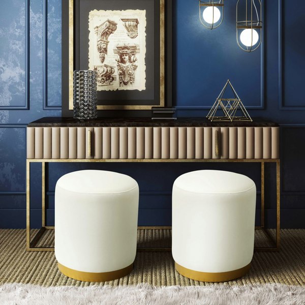 Furniture Edit Opal Cream Velvet Ottoman with Gold Base