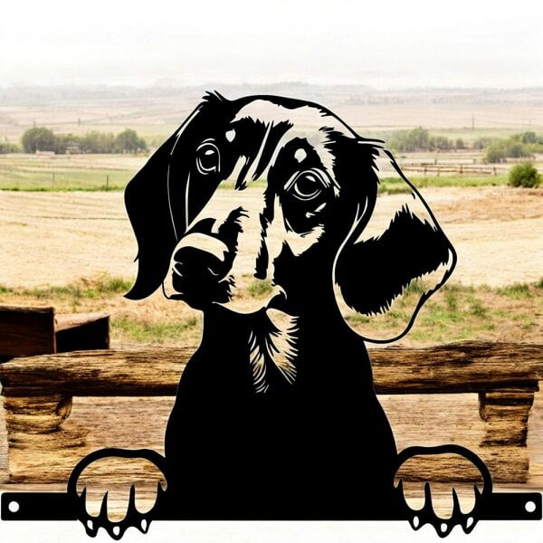 EDH Door Hardware Metal Dachshund Peeking Dog Silhouette – 28cm x 32cm | Decorative Dachshund Art for Home & Garden Décor
