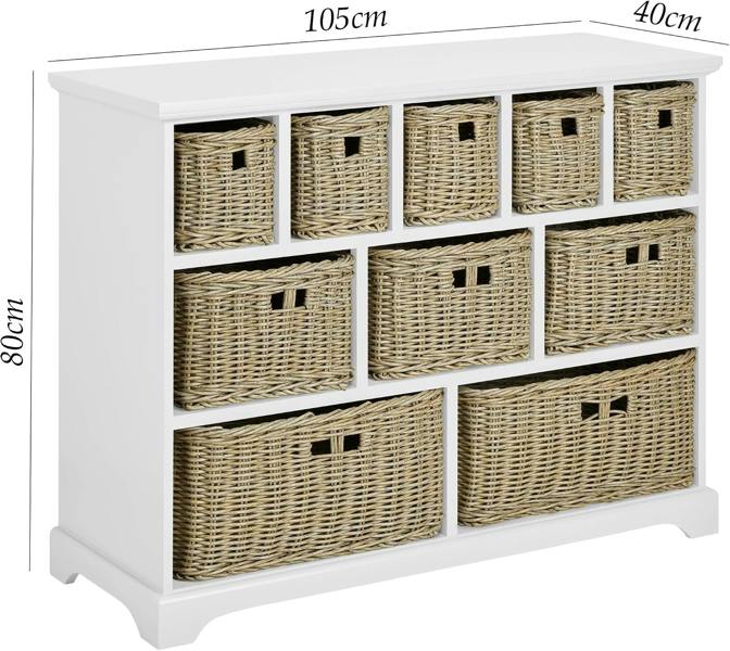 Statement Furniture Tetbury 10 Drawer Storage Unit with Strong Wicker Baskets