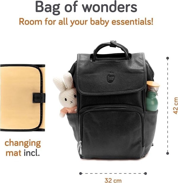 Baby Uma Award Winning Baby Changing Bag Backpack- Black Leather
