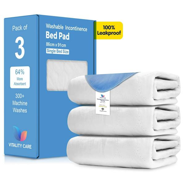 Vitality Care Incontinence Washable Bed Pads Protection Sheets - Reusable with High Absorbency