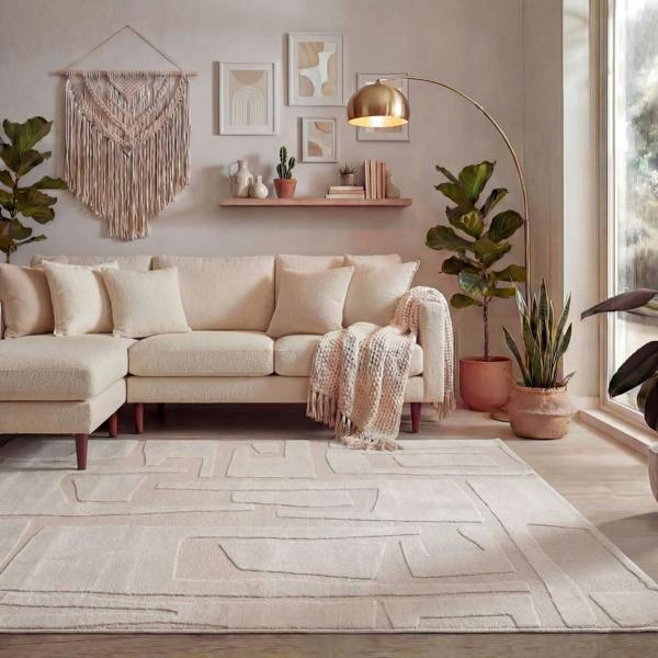 Loft Cream Abstract design rug non-shed