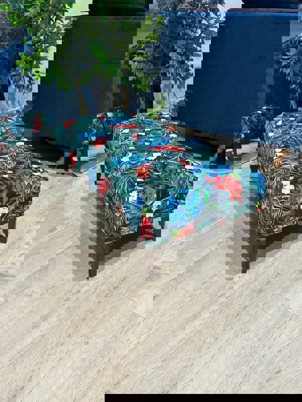 Blue jungle floral footstool pouffe footrest table or coffee table - ISTOOLS