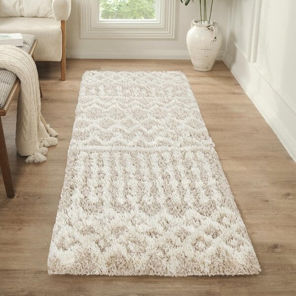 Livabliss Urban Shaggy USG2303 Geometric Cream Beige Soft Plush Pile Rug - 80 x 150 cm