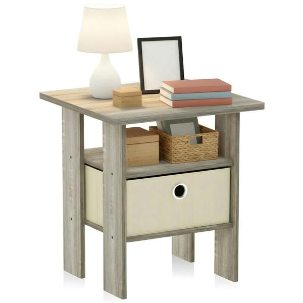 WALPLUS Andrey End Table Nightstand with Bin Drawer, Sonoma Oak/Ivory | Stylish Table for Home Use with Practical and Modern Design
