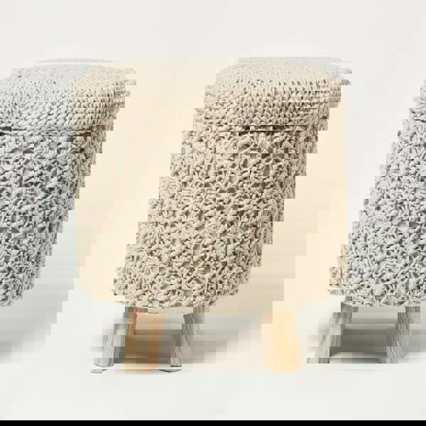 HOMESCAPES Indy Macrame Storage Footstool - 43 cm Tall