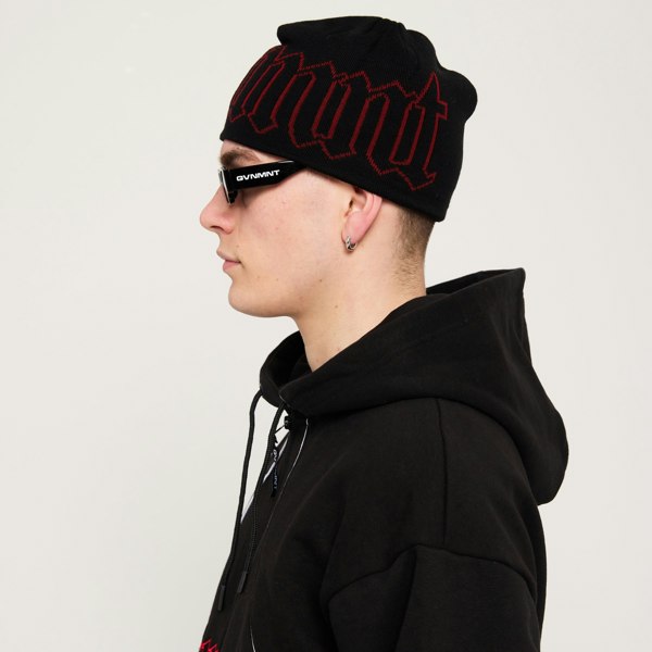 GVNMNT Clothing Co Old English Beanie - Black / Red